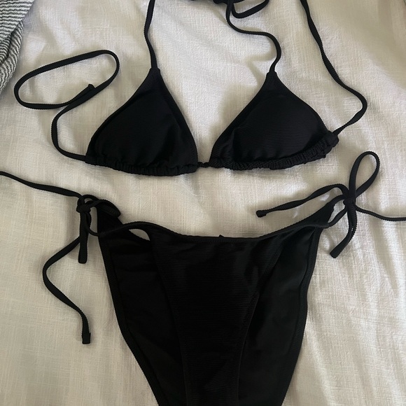 J. Crew Other - JCrew Ribbed Curved Waist Black Triangle Bikini Set Size S